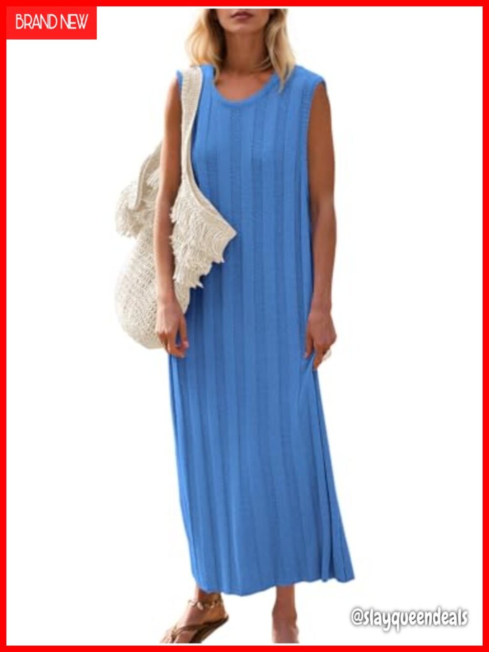 Ribbed Knit Sleeveless Maxi Dress Scoop Neck Tank Dress Summer Casual